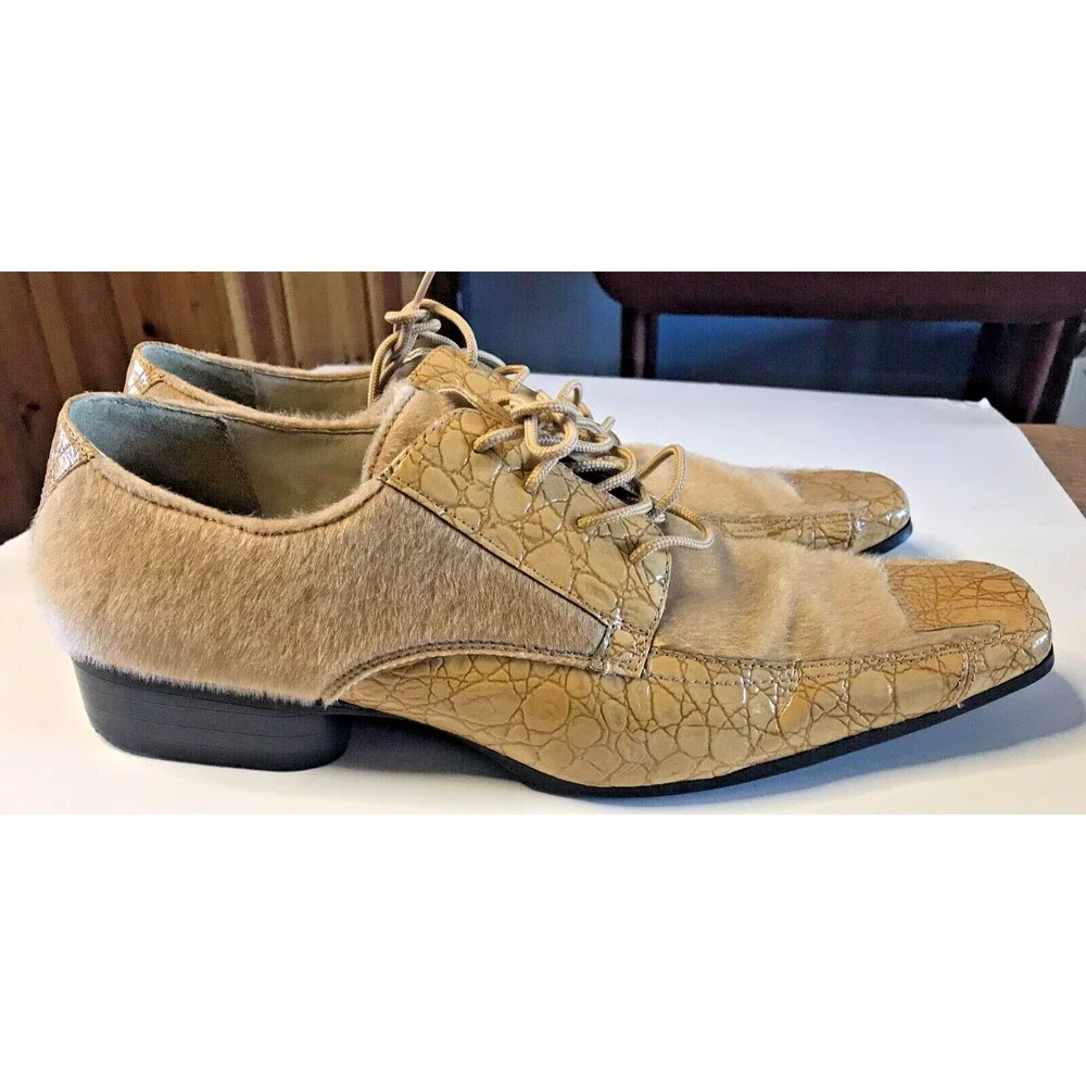 Hugo Vitelli Men's Dress Shoes Faux Fur Snakeskin Size 10.5 Tan